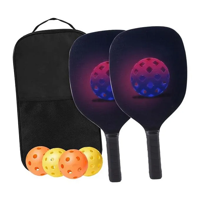 Pickleball Set Of 2 x Basswood Paddles, 4 Pickleball Balls & Carry Bag