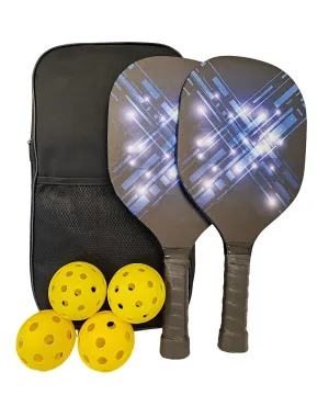 Pickleball Set Of 2 x Basswood Paddles, 4 Pickleball Balls & Carry Bag