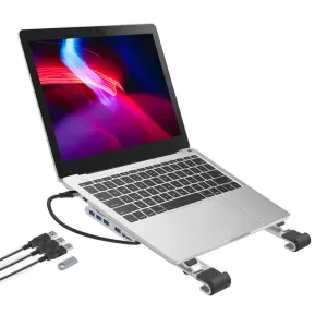 ProperAV Aluminium Portable Laptop or Tablet Stand with Built-in 100W USB-C Hub / 4 x USB-A Ports - Silver