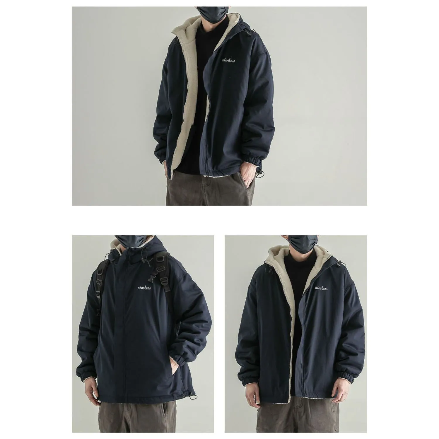 Reversible Trendy Loose Fit Sherpa Jacket