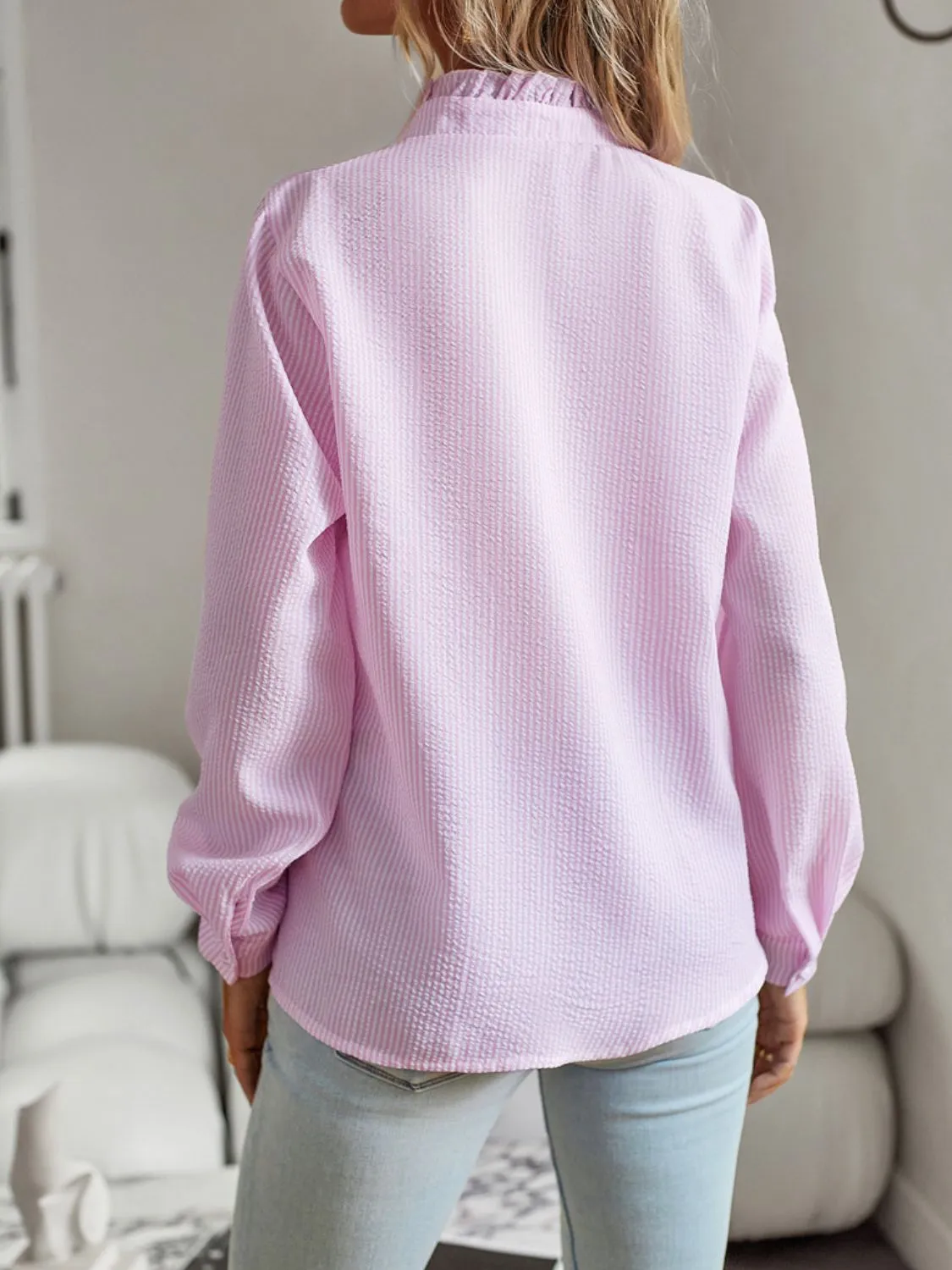 Ruffle Trim Long Sleeve Shirt