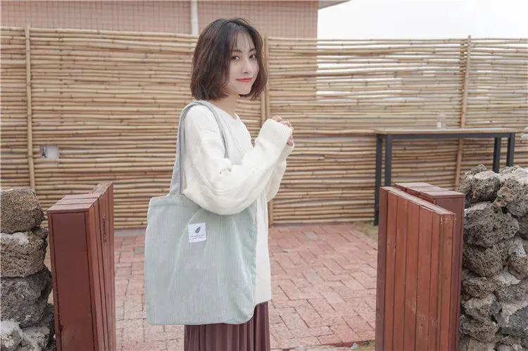 Simple INS Corduroy Shopping Tote Bag