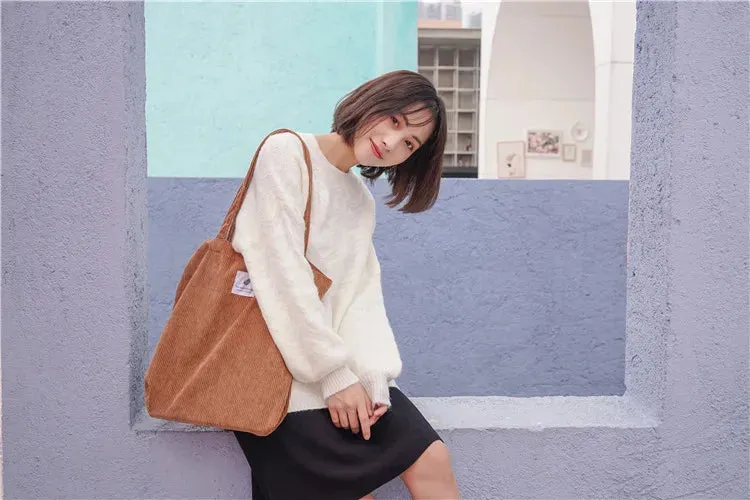 Simple INS Corduroy Shopping Tote Bag