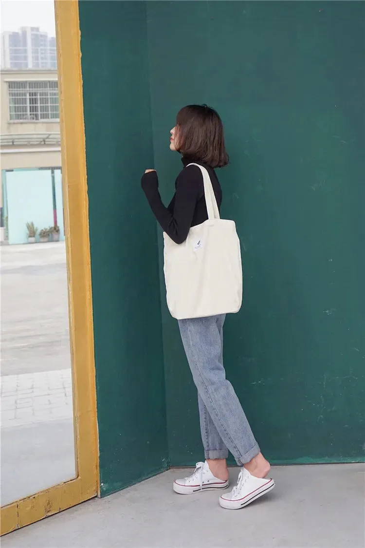 Simple INS Corduroy Shopping Tote Bag