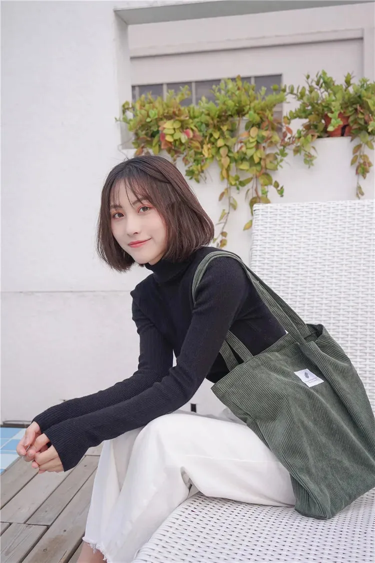 Simple INS Corduroy Shopping Tote Bag