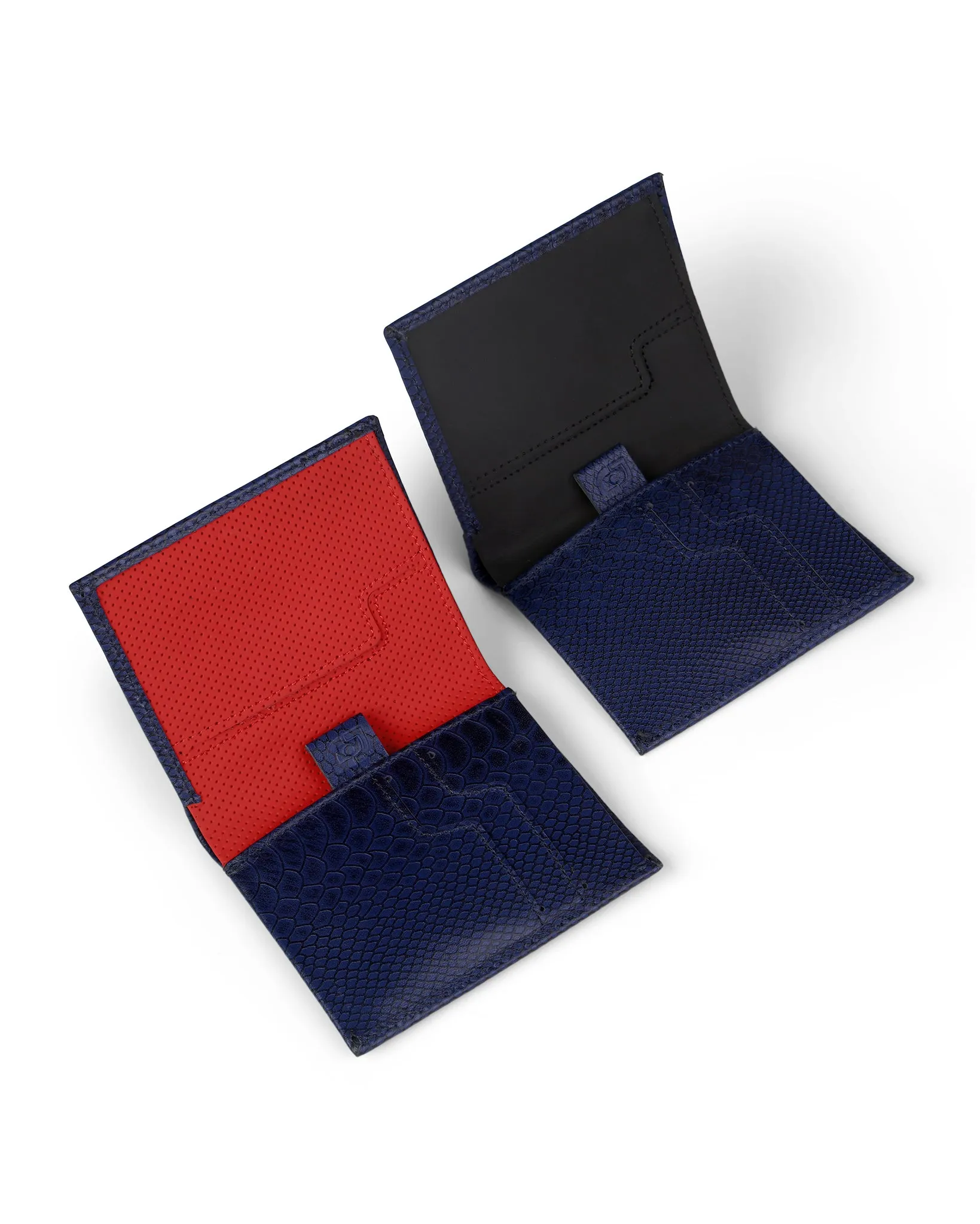 Slim Leather Wallet - Azul Escamas/Rojo