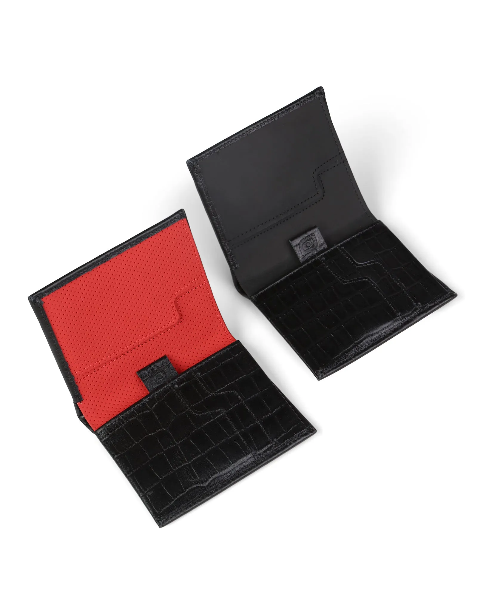 Slim Leather Wallet - Negro Cocodrilo/Rojo