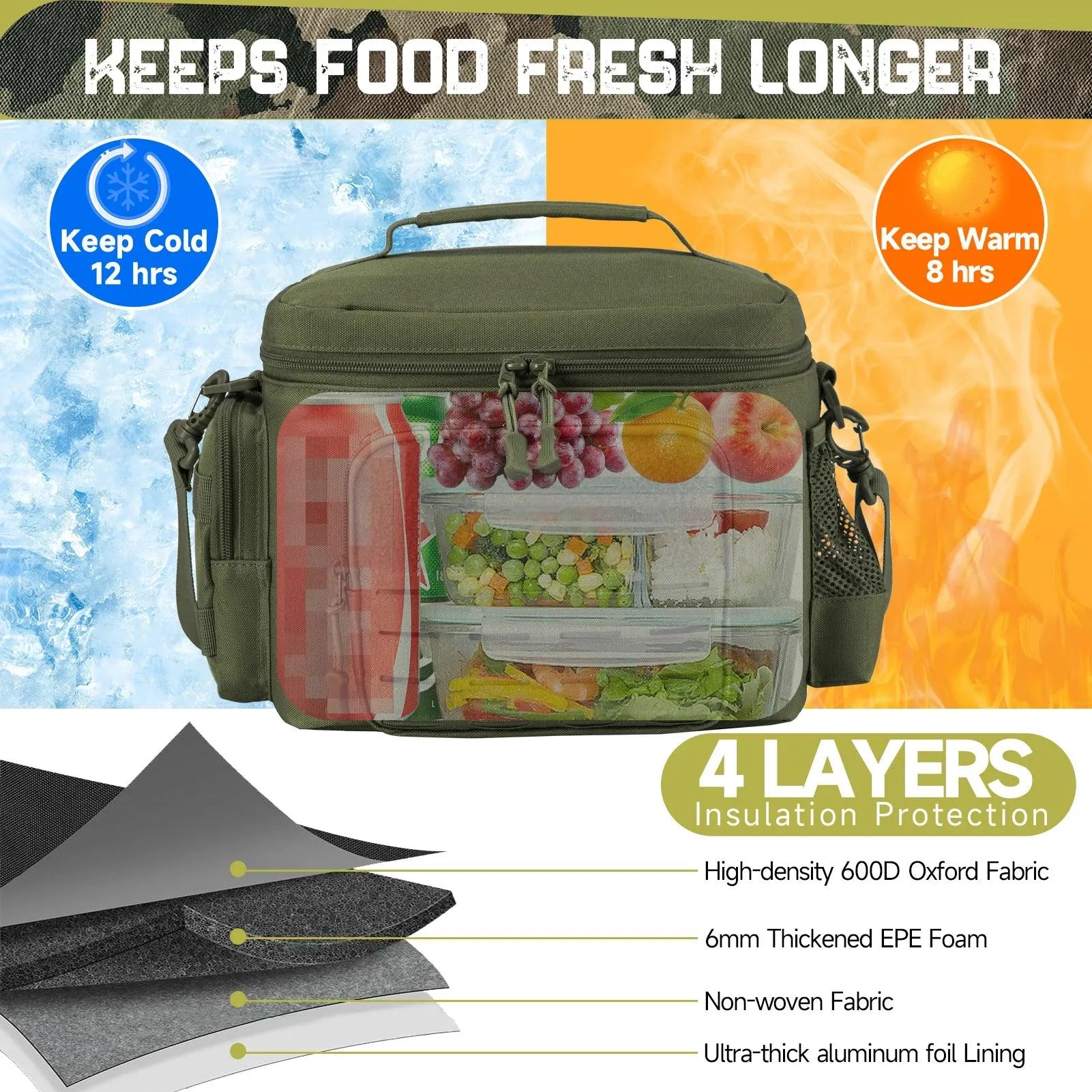 Tactical Lunch Box for Men: Heavy Duty Leakproof Insulated Cooler Bag for Work, Camping, and Picnics