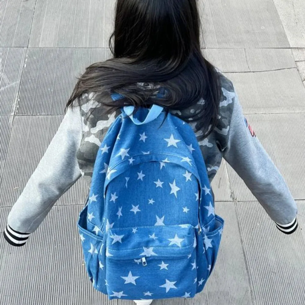 TAVIMART  -  Y2k Star Print Aesthetic Denim Backpacks Korean Vintage High-capacity Fashion Students Schoolbags Casual Trendy Unisex Mochilas