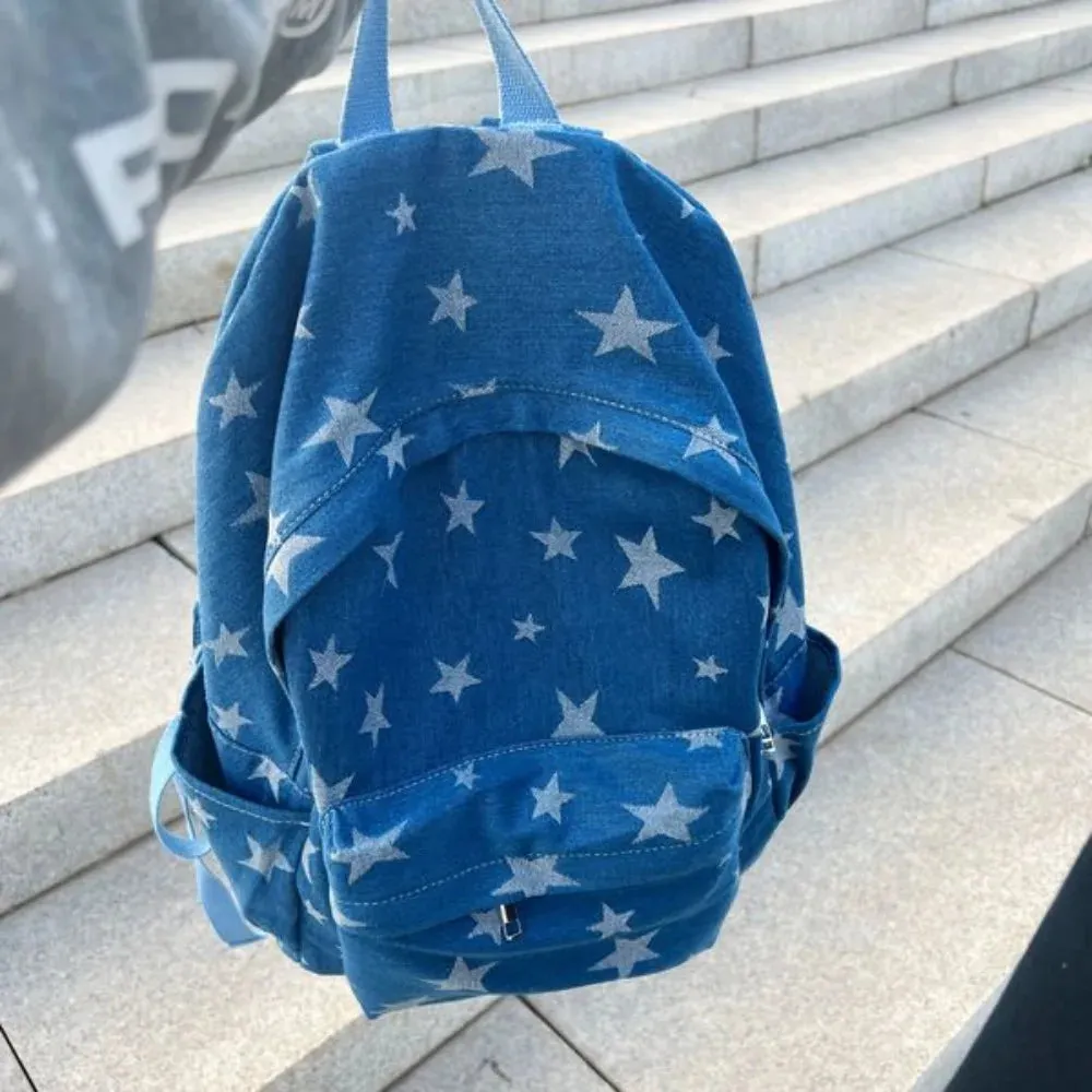 TAVIMART  -  Y2k Star Print Aesthetic Denim Backpacks Korean Vintage High-capacity Fashion Students Schoolbags Casual Trendy Unisex Mochilas