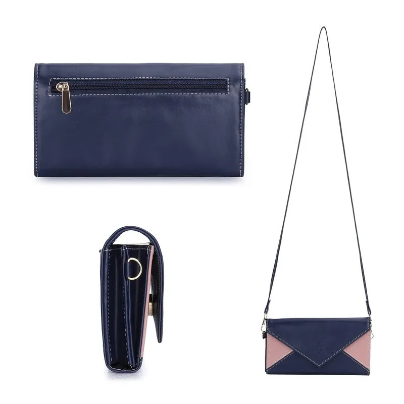 THE CLOWNFISH Asmi Collection Ladies Wallet Purse Sling bag with Shoulder Belt (Navy Blue)