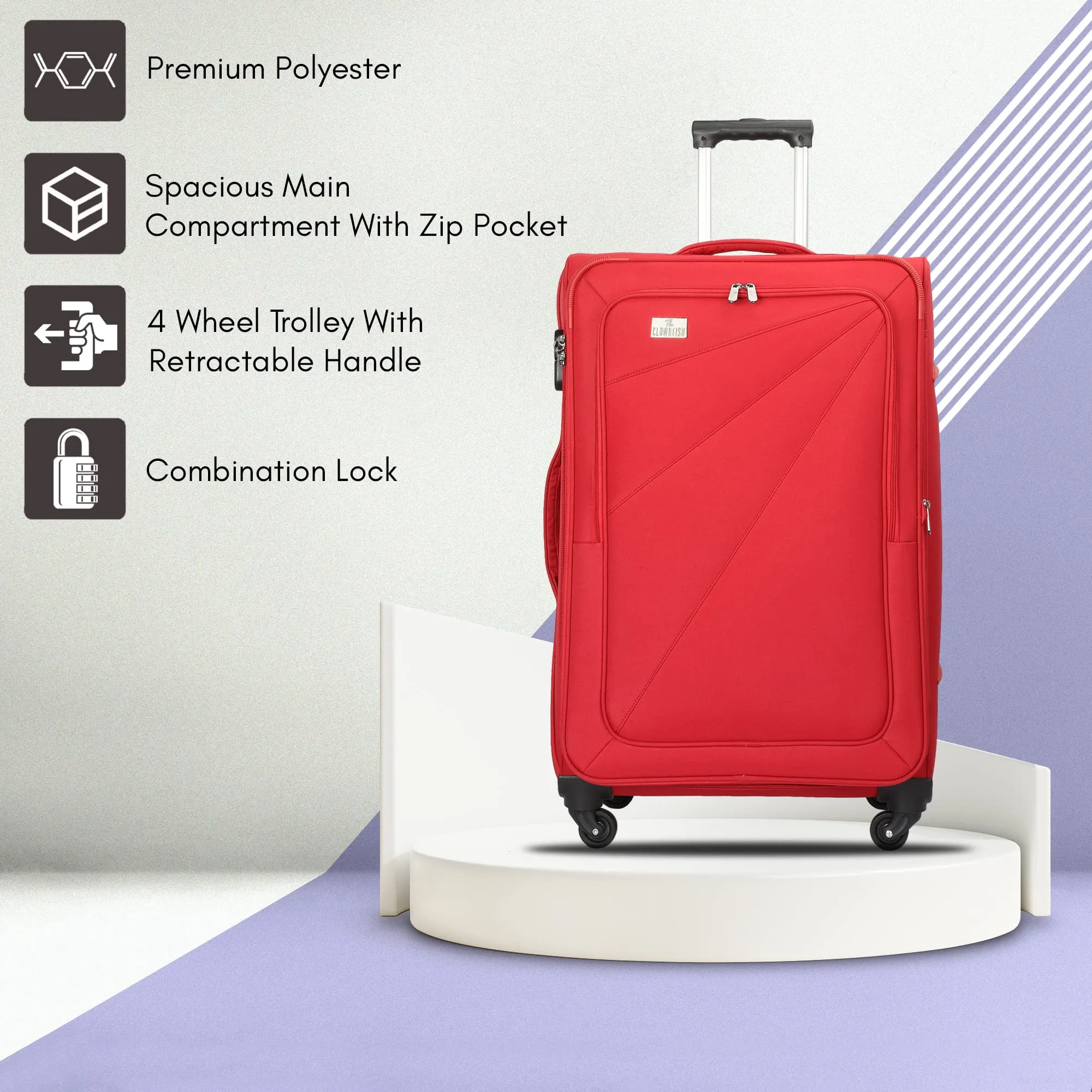 THE CLOWNFISH Combo of 2 Farren Series Luggage Polyester Softcase Suitcases Varied Sizes Four Wheel Trolley Bags - Red (76 cm, 68 cm)