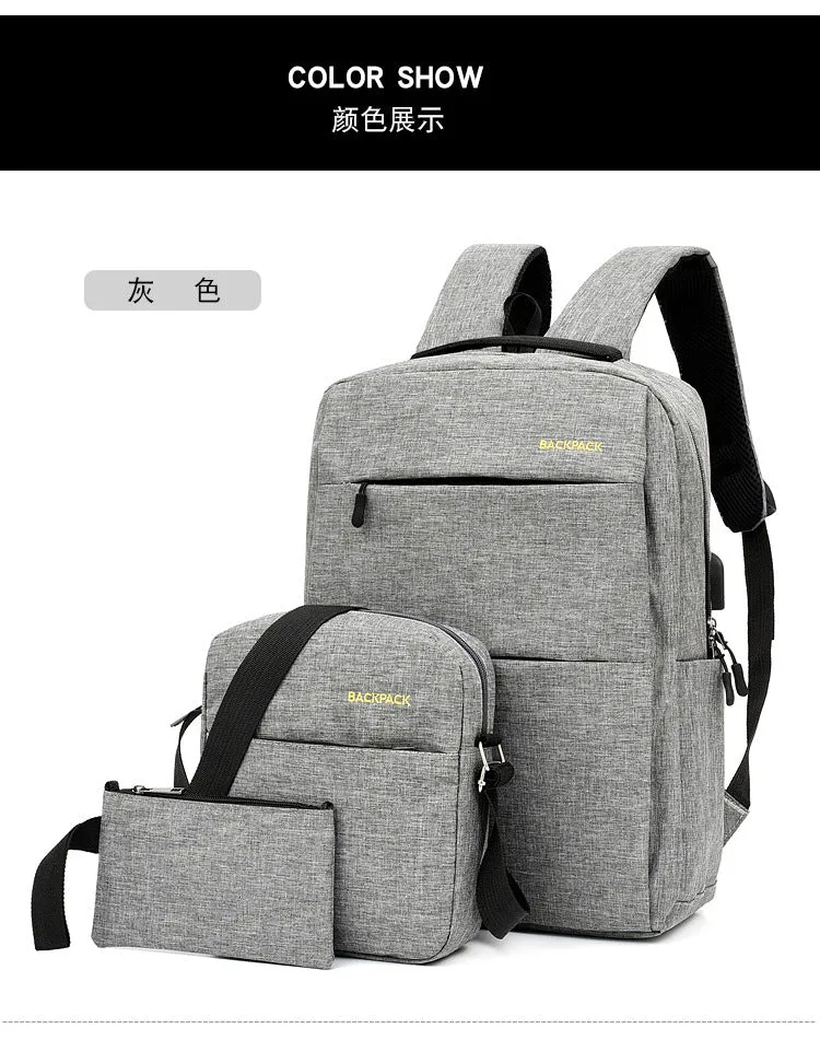 Three-piece men's large sports travel bag with nylon backpack