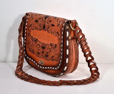 Tony Lama Tooled Leather Country Western Shoulder Bag, Inscribed Mabel