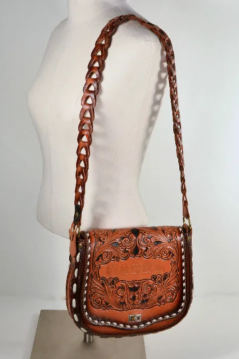 Tony Lama Tooled Leather Country Western Shoulder Bag, Inscribed Mabel