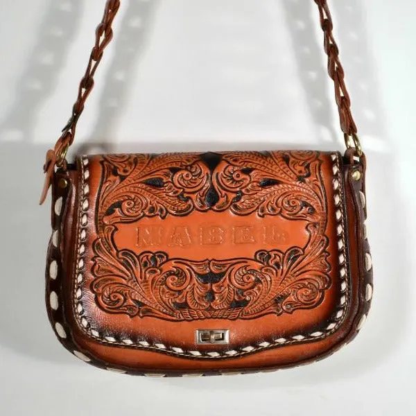 Tony Lama Tooled Leather Country Western Shoulder Bag, Inscribed Mabel