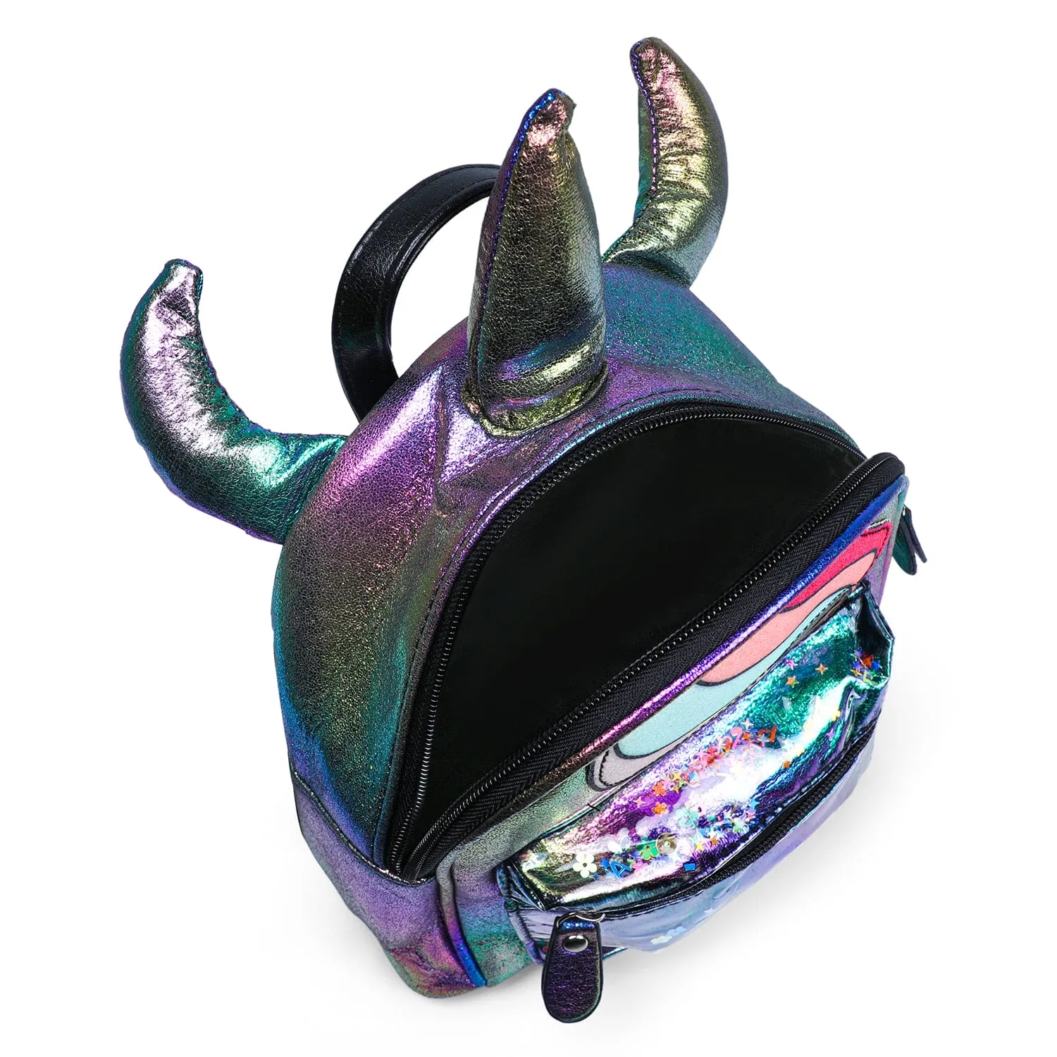 Unicorn Sequined Dual Tone Backpack Trendy Bag - Black