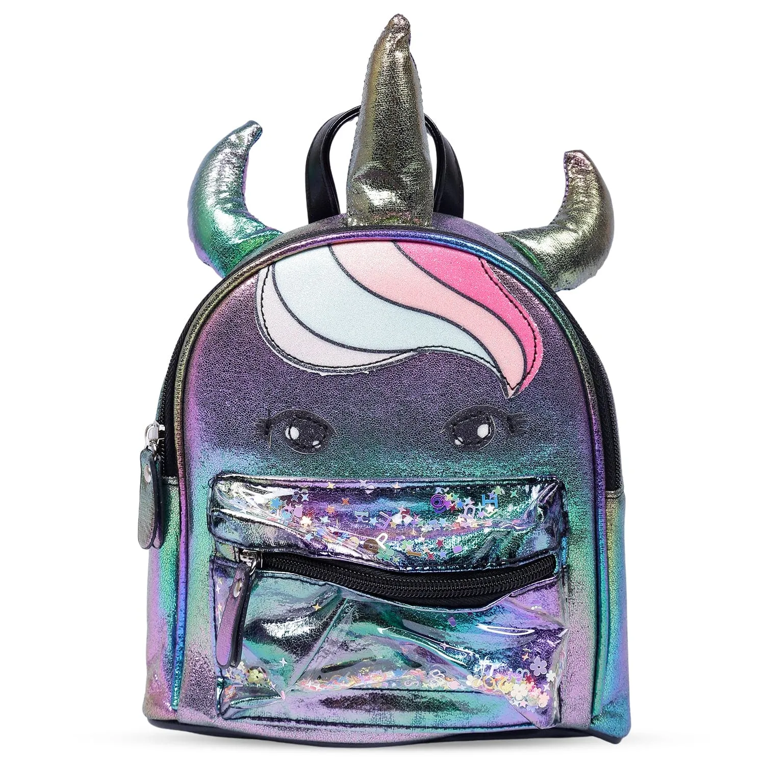 Unicorn Sequined Dual Tone Backpack Trendy Bag - Black