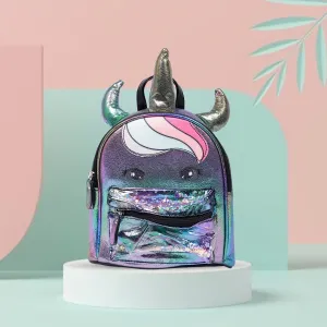 Unicorn Sequined Dual Tone Backpack Trendy Bag - Black