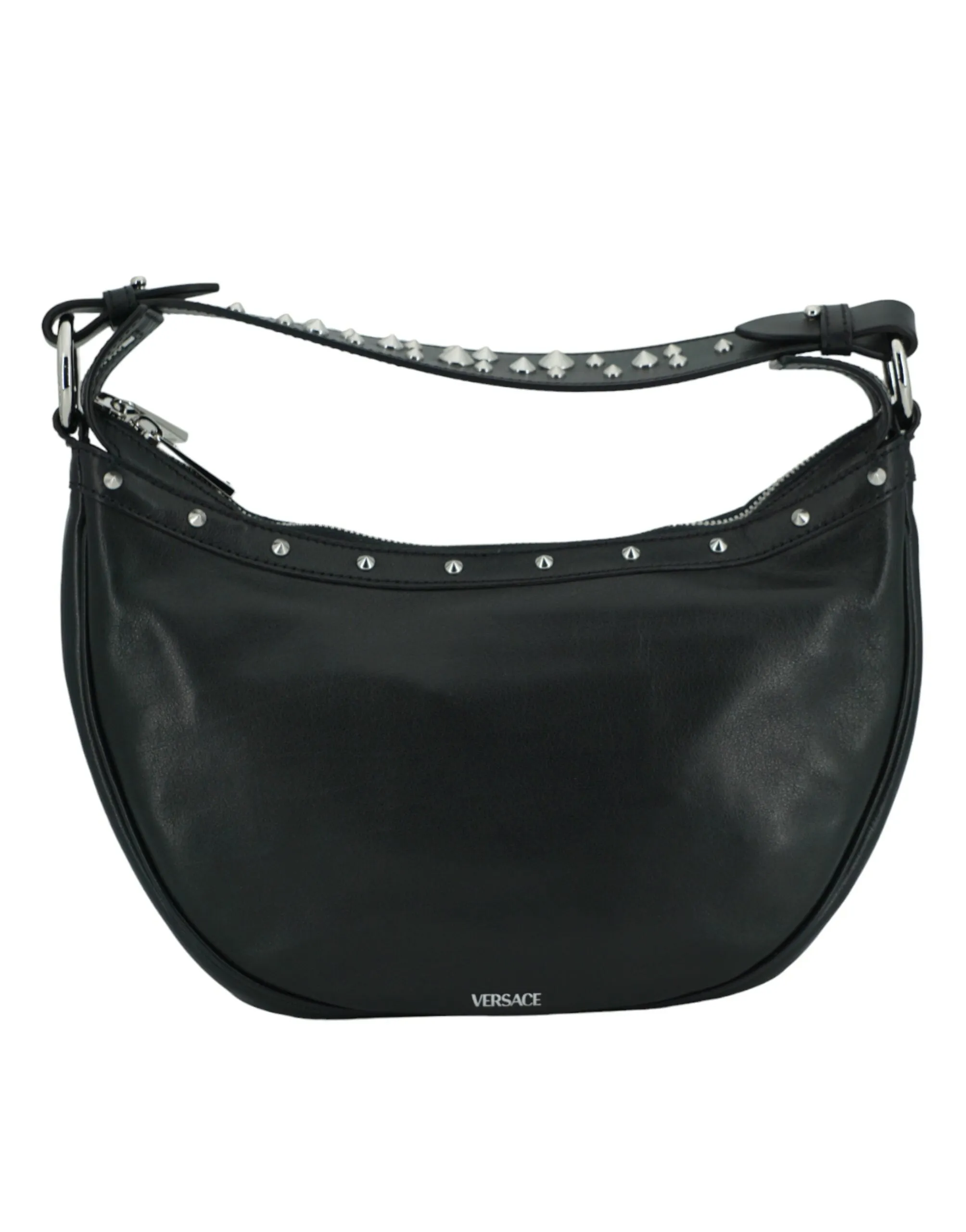 Versace Medusa Black & Silver Calf Leather Signature Sleek