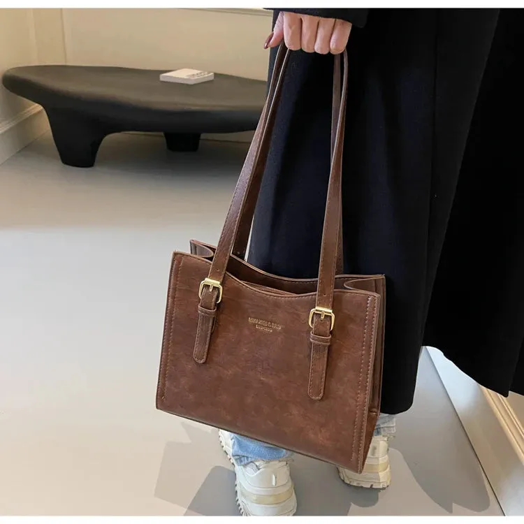 Women Shoulder Bags PU Leather Zipper Handbags Solid Color Tote Bag