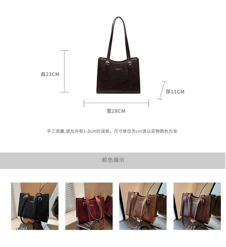 Women Shoulder Bags PU Leather Zipper Handbags Solid Color Tote Bag