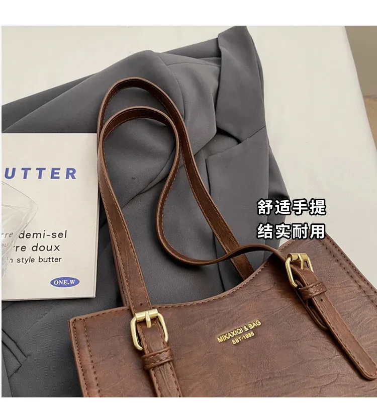 Women Shoulder Bags PU Leather Zipper Handbags Solid Color Tote Bag