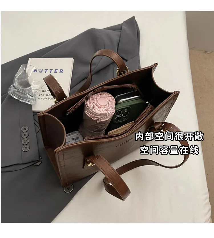 Women Shoulder Bags PU Leather Zipper Handbags Solid Color Tote Bag