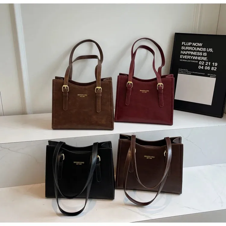 Women Shoulder Bags PU Leather Zipper Handbags Solid Color Tote Bag