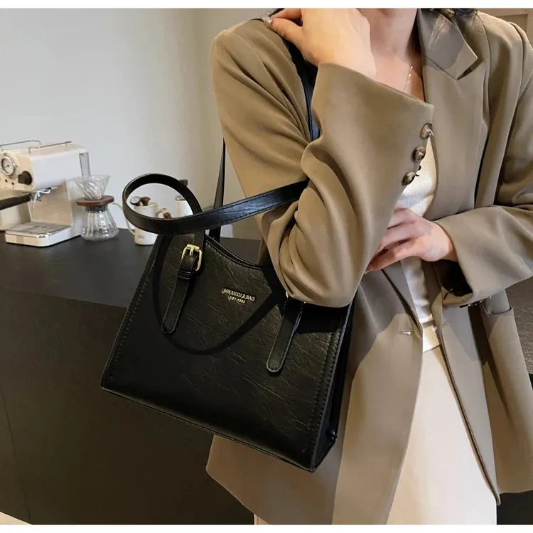 Women Shoulder Bags PU Leather Zipper Handbags Solid Color Tote Bag