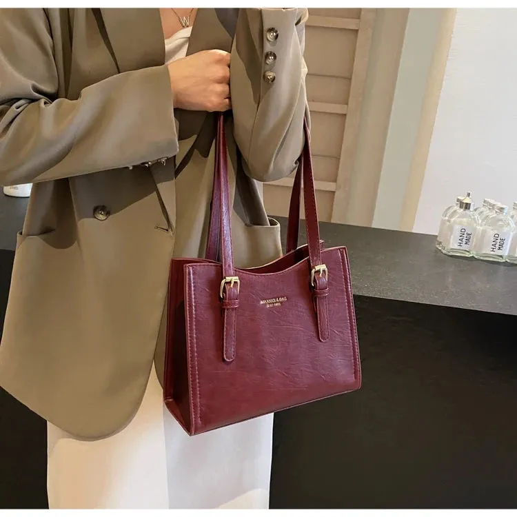 Women Shoulder Bags PU Leather Zipper Handbags Solid Color Tote Bag