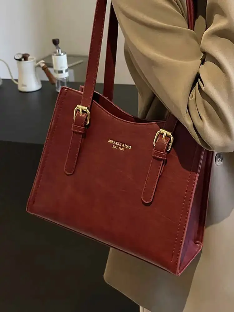 Women Shoulder Bags PU Leather Zipper Handbags Solid Color Tote Bag