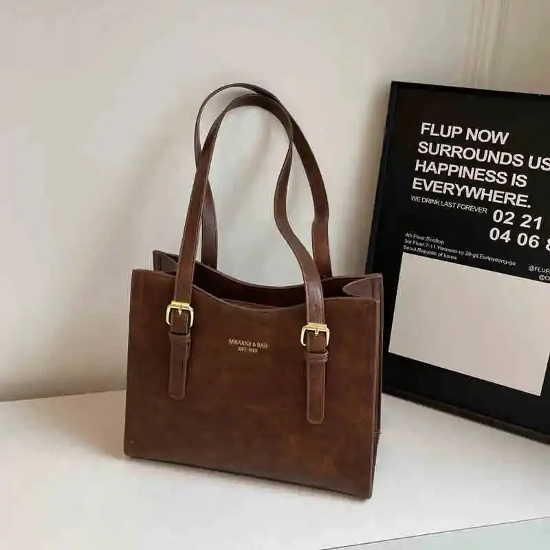 Women Shoulder Bags PU Leather Zipper Handbags Solid Color Tote Bag