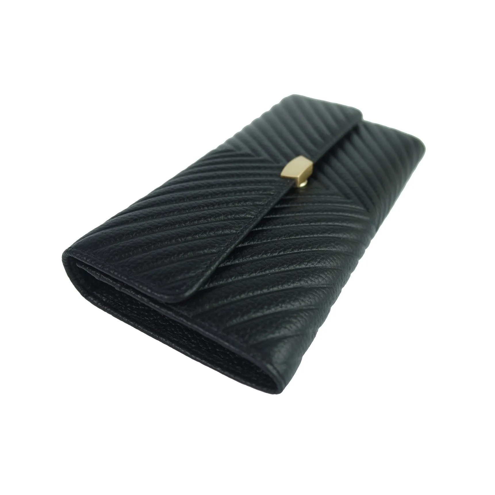 Women's cowhide leather long wallet/purse Chevron design