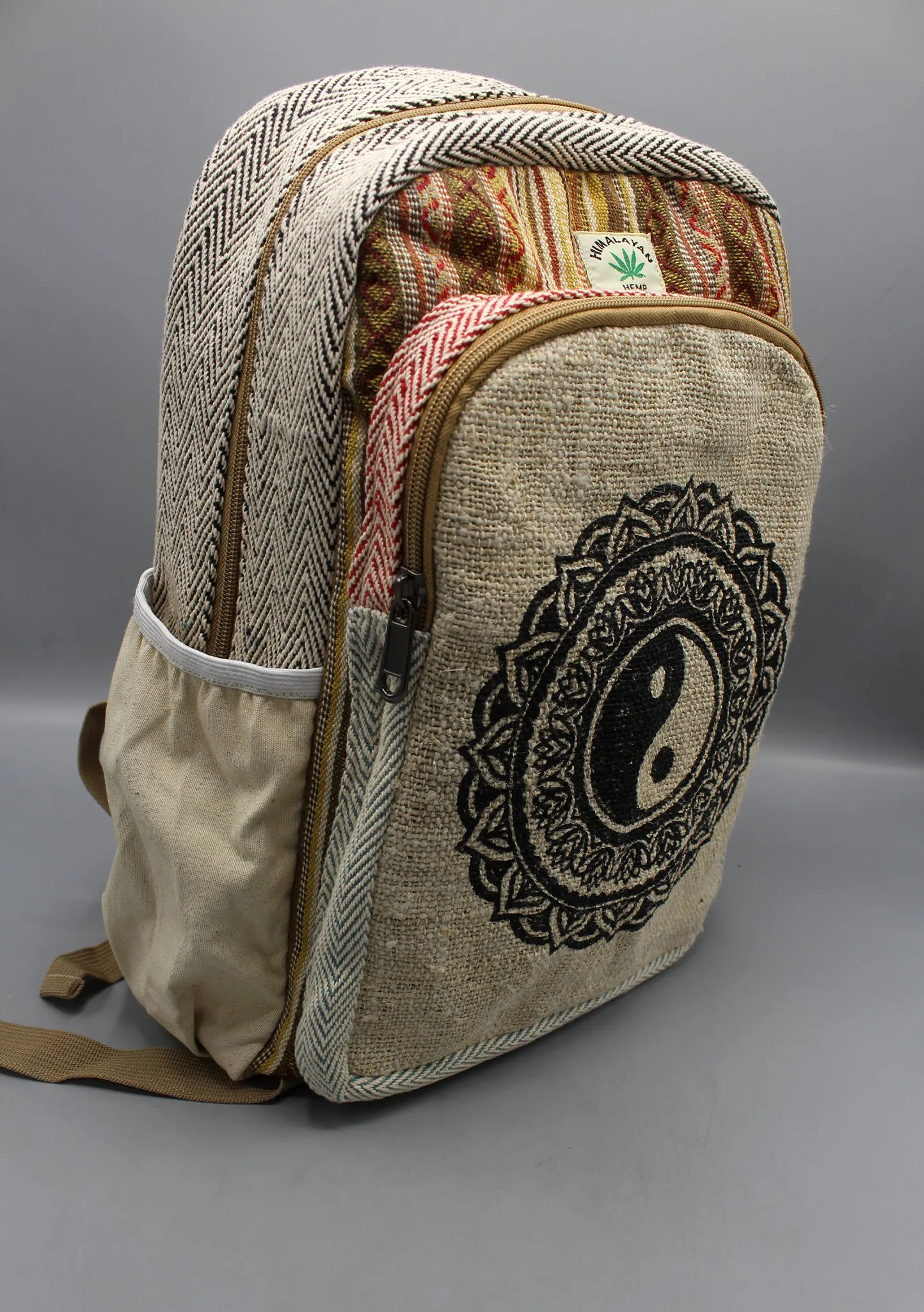 Yin Yang Mandala Printed Natural Hemp Backpack